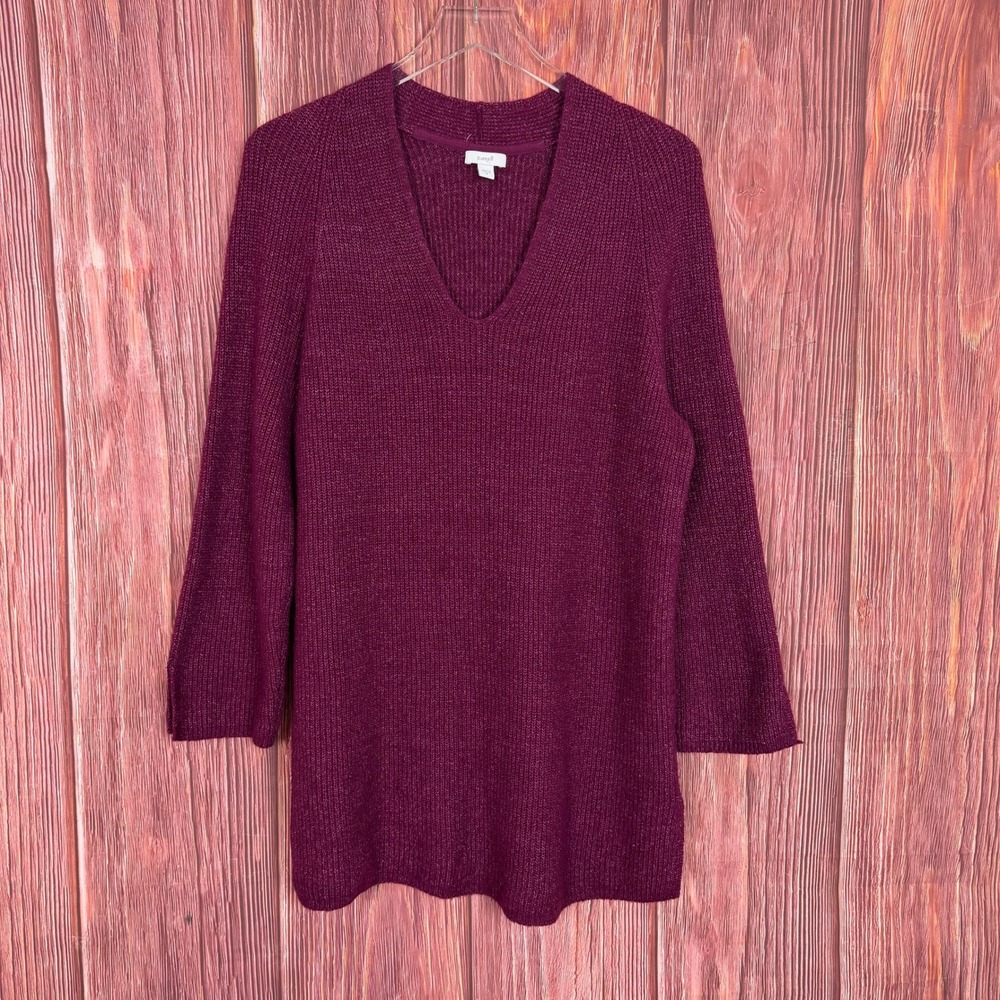 Pure Jill J. Jill Berry Purple V-Neck Tunic Sweater Size Medium Split Cuff